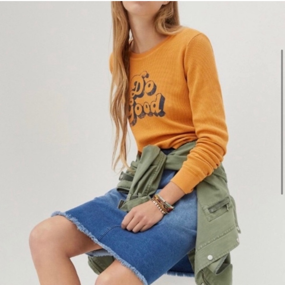 Anthropologie Back When Do Good Yellow Long Sleeve Thermal Retro Graphic Tee XS